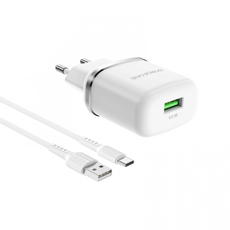 Borofone BA36A + Кабель USB Type-C Сетевое зарядное устройство 18W (Белое)