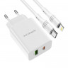 Сетевое зарядное устройство USB+USB-C выходы, PD18/20W Borofone BA56A Белое + Кабель USB-C - Lighting