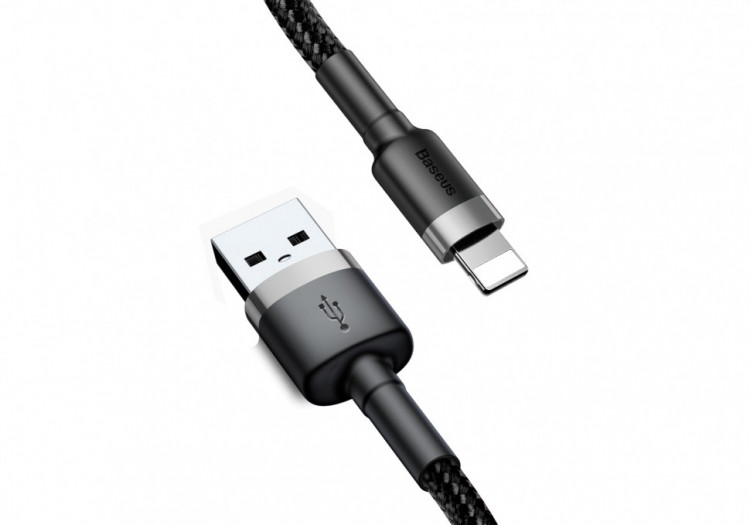 Кабель в тканевой оплетке 1м/2.4А USB на Lightning Baseus CALKLF-BG1 Cafule Cable Чёрно/Серый