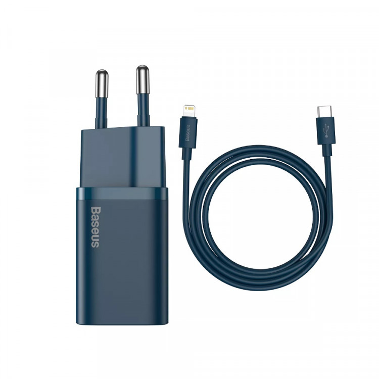 Сетевое зарядное устройство Baseus Super Si Quick Charger 1C (20W, USB-C выход) (TZCCSUP-B03 Синий + кабель USB-C - Lighting)