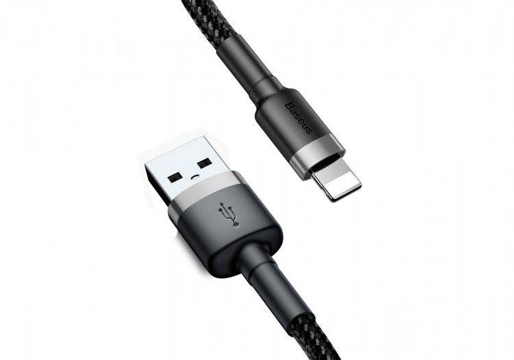 Кабель в тканевой оплетке USB на Lightning Baseus Cafule Cable (CALKLF-RV1 Чёрный/Золотой 300см/2.0A)