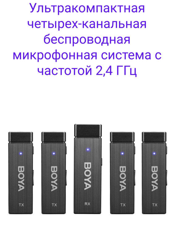 BOYA BY-W4 Ультракомпактная четырех-канальная беспроводная микрофонная система с частотой 2,4 ГГц