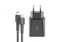 Baseus TZCCFS-X01 Speed Mini Сетевое зарядное устройство 18W USB Type-C с кабелем Lightning (Черное)